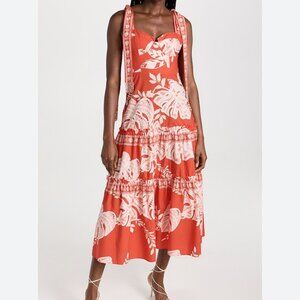 Farm Rio Lace Monsteras Red Midi Dress